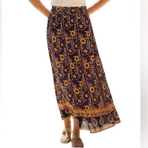 Earthbound Maxi Skirt Pull on Floral Peacock Elephant Print Deep Purple Gold M/L